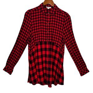 Beach Lunch Lounge Button Up Shirt Women S Red Black Buffalo Check Tunic Cottage